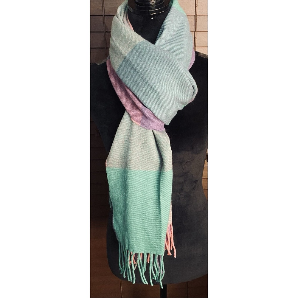 J Crew Scarf Shawl Wrap Pink Green Lavender Plaid Fringe Old MOney